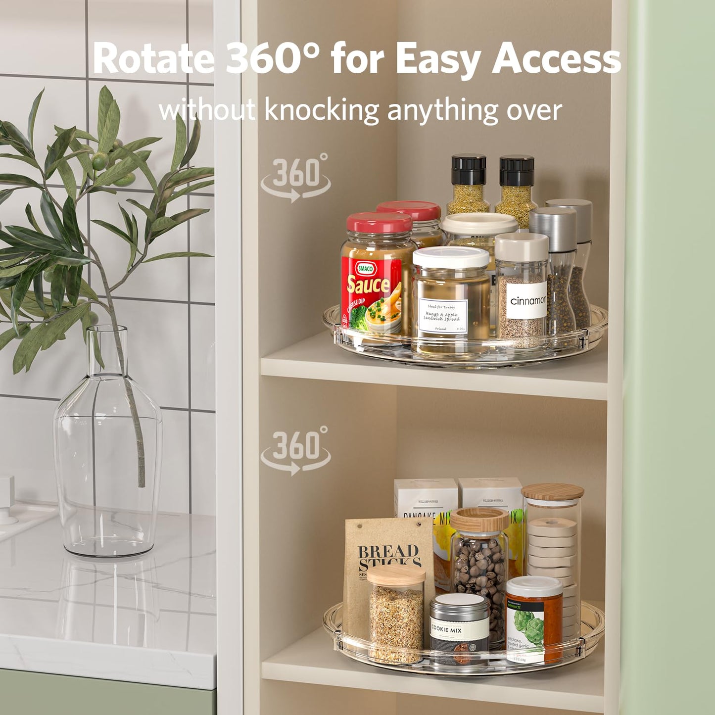 LAMU 4 Pack 9.25in Lazy Susan Organizer, Clear Lazy Susan Turntable for Cabinet, Refrigerator, Table Top, Kitchen, Bathroom, Pantry Organizers and Storage