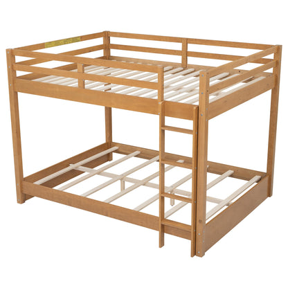 Merax Modern Queen Over Queen Size Wood Bunk Bed with Ladder, No Box Spring Required, Space-Saving, Wood Color