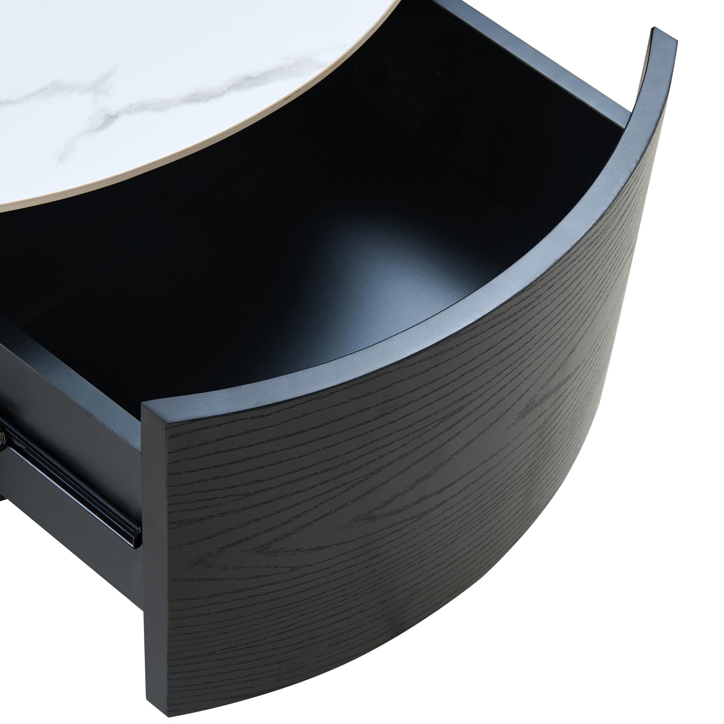 Merax Round Coffee Table for Living Room 29.5" Movable Coffee Table with Casters and 2 Storage Drawers, Marble Pattern Sintered Stone Top, Black and White