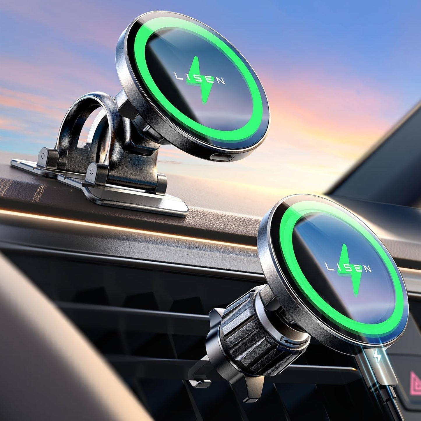 LISEN for 15W MagSafe Car Mount Charger,Magnetic Wireless Car Charger for iPhone 17 Pro Max Accessories,Magnetic Phone Holder for iPhone 17 Air Pro Max Plus 16 15 14 13 12,Samsung S25/24 with MagSafe