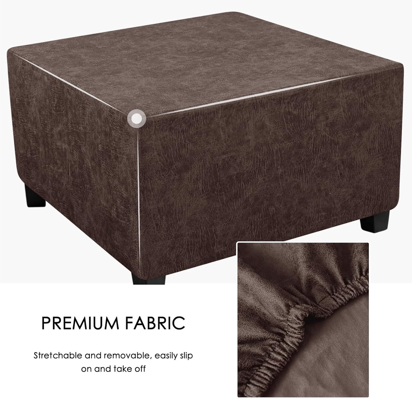 40x40x15inch 1 Leather Looking Ottoman Cover Brown Stretch Footstool Slipcover Piece Washable Removable