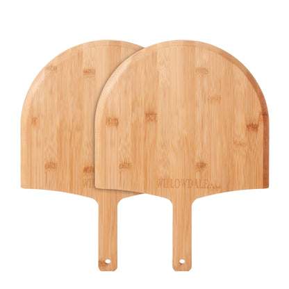 WILLOWDALE 12 Inch Wood Pizza Peel, 2pcs Kitchen Bamboo Pizza Paddle Spatula, Large Pizza Oven Accessories for Baking with Handle, Wooden Cutting Serving Board for Cheese Bread Pie Fruit Vegetable