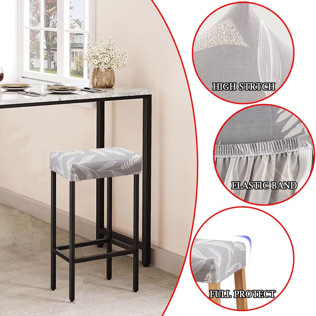 Lussenwert Set 2, 9 Stool Covers Rectangular of Stretch Printed Vanity Stool Covers Washable Saddle Bar Stool Slipcover