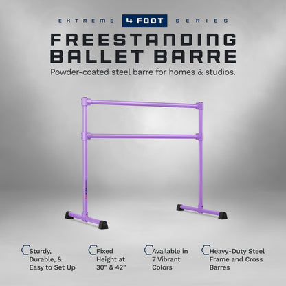 VITA Barre Portable Freestanding Double Ballet Barre, Extreme, 4 Ft Bars, Purple, Steel | Fixed Height, Made in USA, Home or Gym Exercise Equipment for Kids & Adults | Dance, Fitness, Pilates