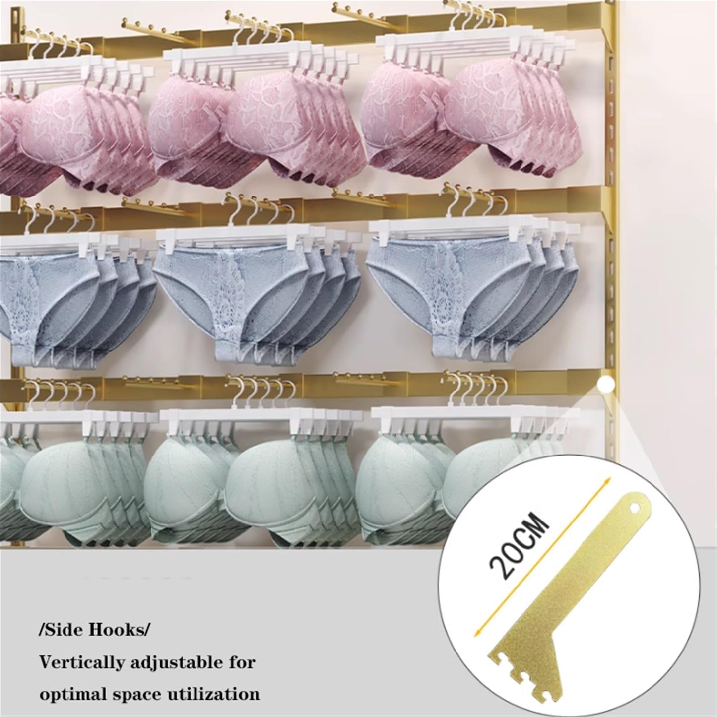 Wall-Mounted Underwear Display Stand, Metals, Lingerie Garment Rack, Retail Sock Show Shelves, Supermarkets Commercial Clothing Store Shelf, for Bras, Shorts, Hats(Black,100 * 150cm)