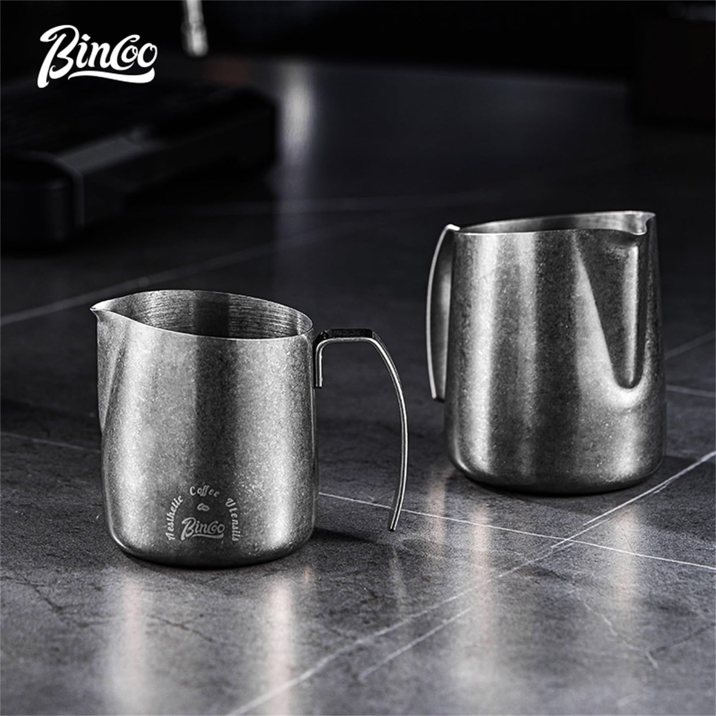 Bincoo Milk Frother Pitcher 500ml(17oz) - Stainless Steel Barista Milk Frothing Cup with Ice Crystals Design - Professional Espresso & Cappuccino for Coffee Machine,Latte Art