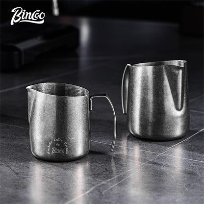 Bincoo Milk Frother Pitcher 500ml(17oz) - Stainless Steel Barista Milk Frothing Cup with Ice Crystals Design - Professional Espresso & Cappuccino for Coffee Machine,Latte Art