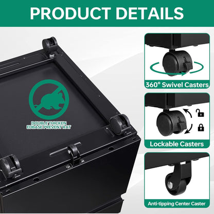 Oasecrilio 3 Drawer Filing Cabinet, Mobile Filing Cabinet for Home Office, Locking File Cabinets for A4/Letter/Legal Size File Folders, Fully Assembled, Matte Black