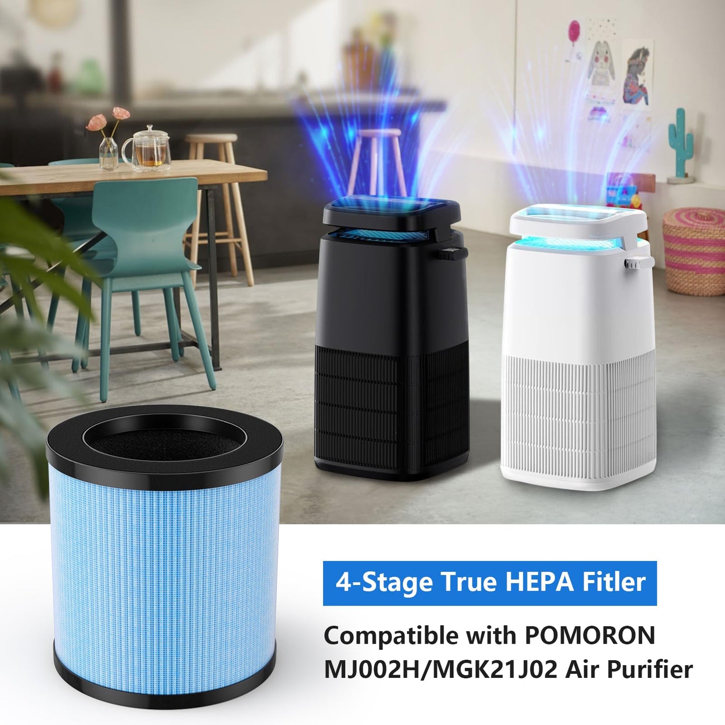 OFFICIAL MJ002H Replacement Filter for POMORON MJ002H/MGK21J02 Air Puri-fier, Compared to Part #MJ002H-RF, 2 Pack with Extra 10-Pieces Aroma pad
