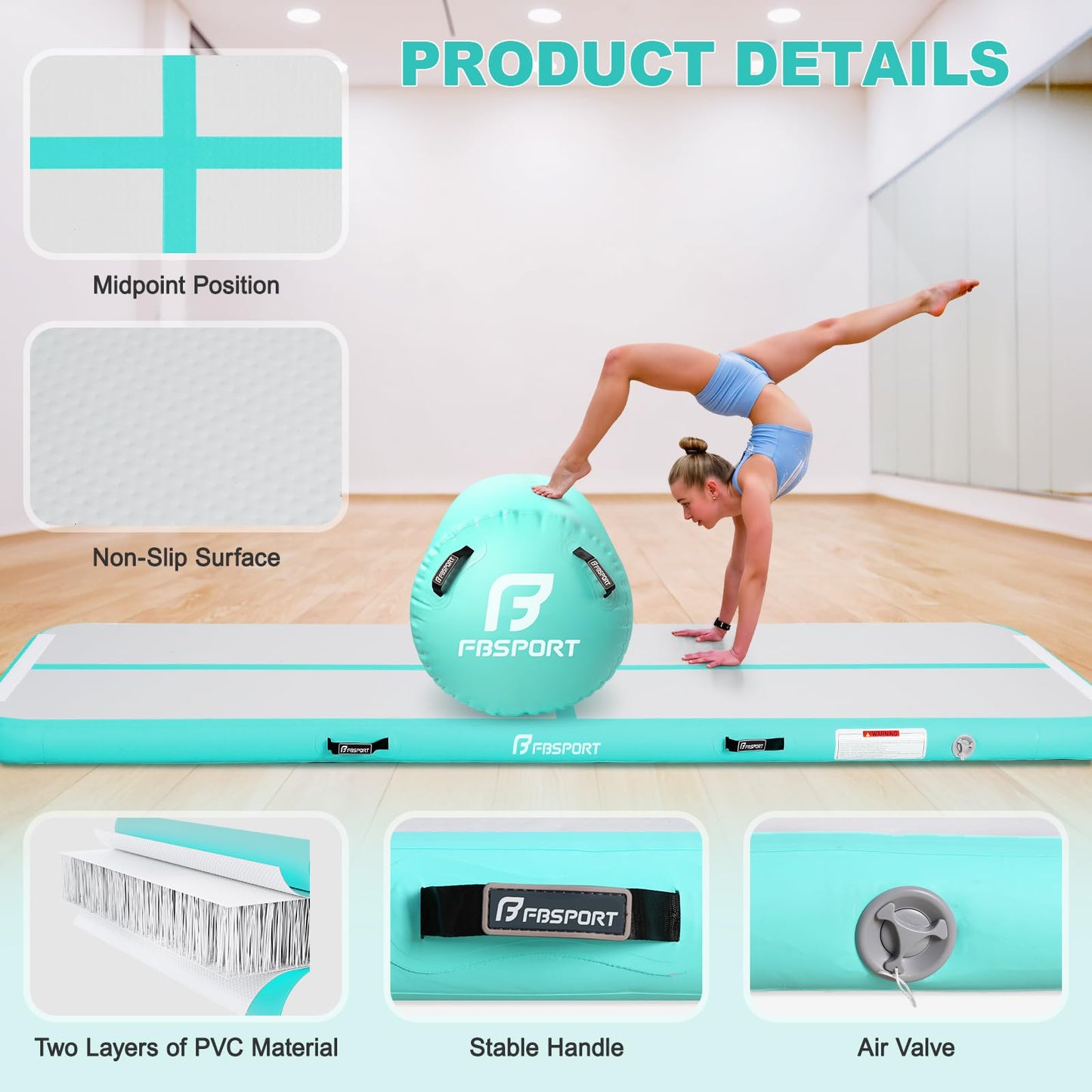 Inflatable Air Gymnastics Mat Training Mats 14ft and Air Roller 40x23.6inch with Electric Air Pump for Home Use Cheerleading Outdoor Training Park Yoga Water Beach (Green)