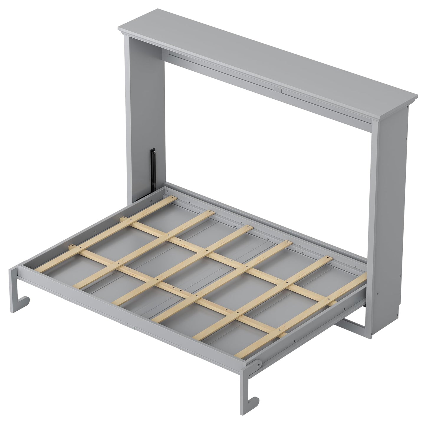 DNYN Queen Size Murphy Bed for Bedroom,Guest Room,Solid Wood Wall Bedframe w/Wooden Leg & Cabinet Design,Super Save Space & No Box Spring Needed, Gray