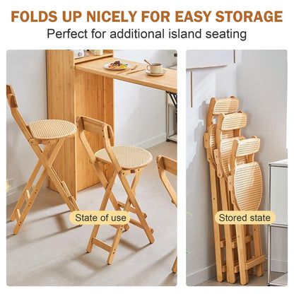 Folding Chairs, Kitchen Island Stools, Comfortable Bamboo Folding Chair with Backrest and Footrest, Counter Stool for Events Office Wedding Party Picnic Kitchen