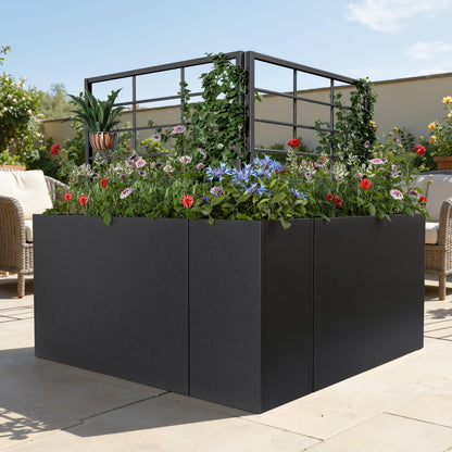 Trygoal 2 PCS Metal Planter Box with Trellis & 1 PCS Planter Box, 35" Lx11.8 Wx47 H Metal Raised Garden Bed with Trellis and Drainage Holes,Outdoor Standing Flower Bed for Climbing Plants,Vines