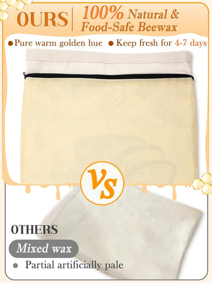 13''x16.7'' 1 Natural Beeswax Bread Bags with Sealing Zipper - Reusable Sourdough Storage Wraps for Homemade Bread