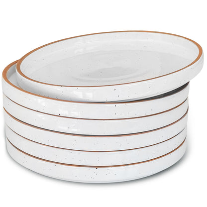 MORA Ceramic Flat Plates Set of 6-8 in - The Dessert, Salad, Appetizer, Small Lunch, etc Plate. Microwave, Oven, and Dishwasher Safe, Scratch Resistant. Kitchen Porcelain Dish - Vanilla White