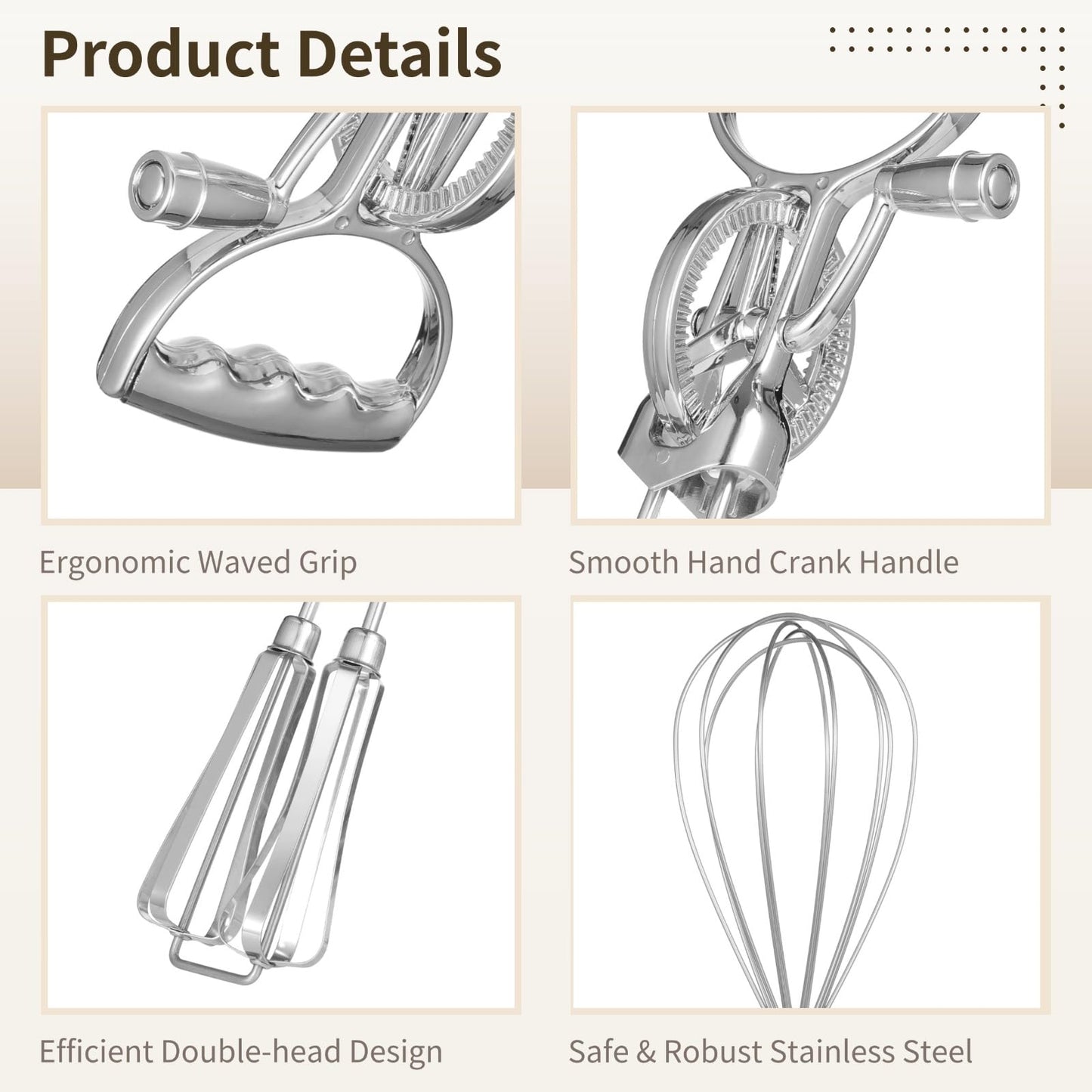 Rotary Egg Beater Set, Manual Rotating Beater with Mixer, Spring Whisk, Semi-automatic Whisk, Silicone Brush, and Spatula, Household Double-head Hand Push Ehisk Accessories