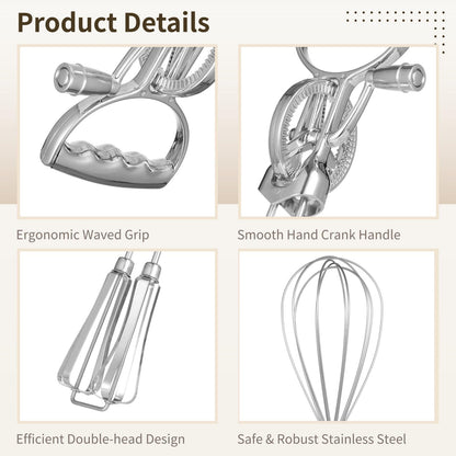 Rotary Egg Beater Set, Manual Rotating Beater with Mixer, Spring Whisk, Semi-automatic Whisk, Silicone Brush, and Spatula, Household Double-head Hand Push Ehisk Accessories