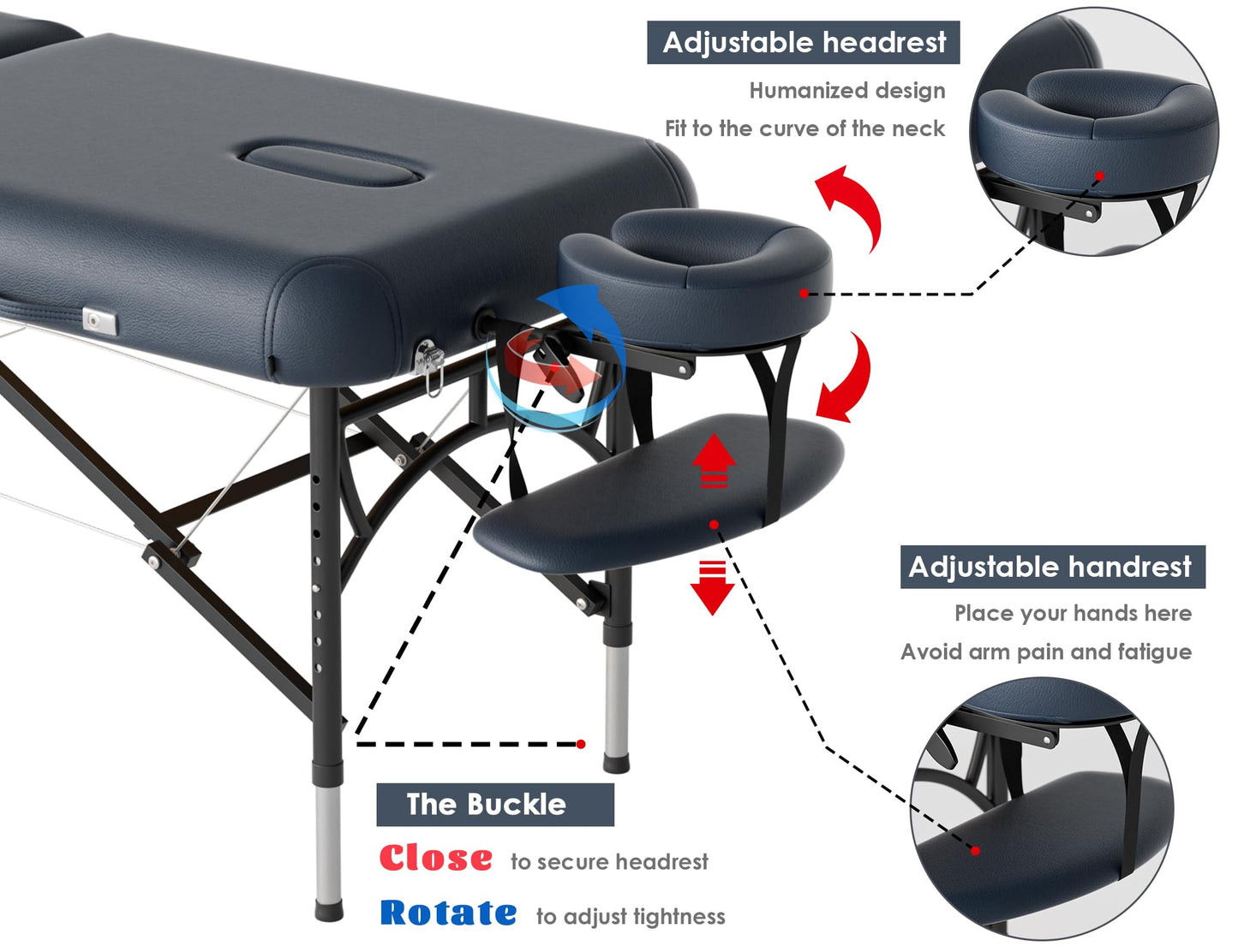 CLORIS 84" Professional Massage Table Portable 2 Folding Lightweight Facial Salon Spa Tattoo Bed Height Adjustable with Carrying Bag & Aluminium Leg Hold Up to 1100LBS Blue