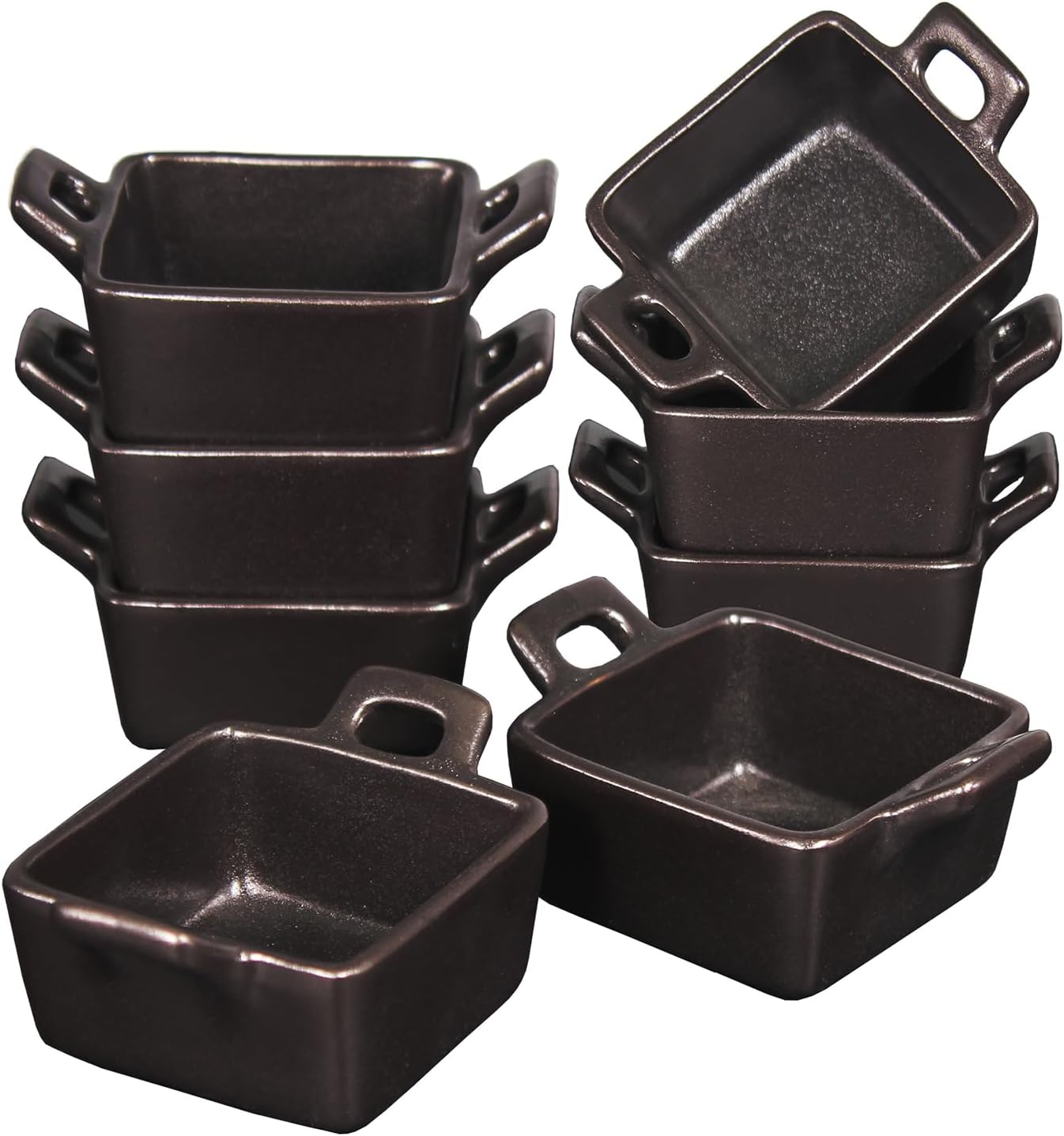 Creme Brulee Square Ramekins - Mini Ceramic Custard Cups, 1.72 oz Oven Safe Souffle Dishes, Set of 8