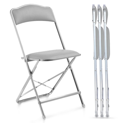 Gold Furnishings Folding Chairs with Padded Seats 4 Pack - Foldable Chair with Heavy-Duty Steel Frame, Elegant Party Bridge Chairs for Outside, Home, Office, Indoor & Outdoor Events - Silver/Grey