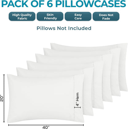 Utopia Bedding King Pillow Cases - Soft Brushed Microfiber - 6 Pack, Fade Resistant | 20" x 40" - White