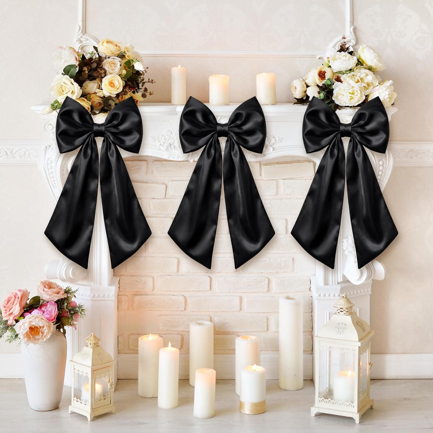 Suncalla Large Satin Bow Decorations - 3 Pcs 2 FT Wall Decor for Weddings, Birthdays & Parties | Black