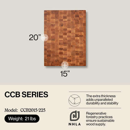 John Boos CCB Series Rectangular Wooden Maple Cutting Board 20”x15” – 2.25” Thick, 21-lb Reversible Butcher Block with End-Grain & Finger Grips – Made in the USA
