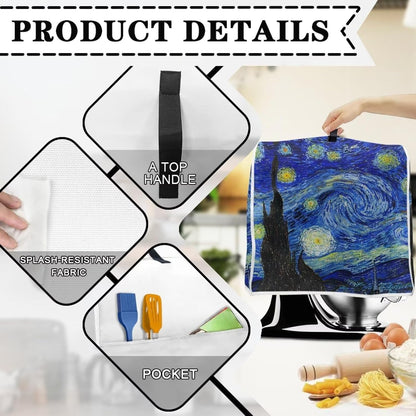Starry Night Stand Mixer Cover for Kitchen Aid 4.5-5 Quarts, Washable Dust Cover with Handle and Pocket for Small
