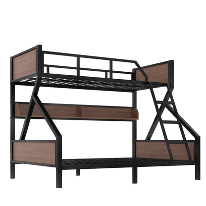 Bellemave Twin XL Over Queen Bunk Bed with Storage Shelf and RGB LED Lights, Adults Bunk Bed with Angle Padded Ladder, Heavy Duty Bunk Beds with Noise-Reducing Rubber Stoppers, Black