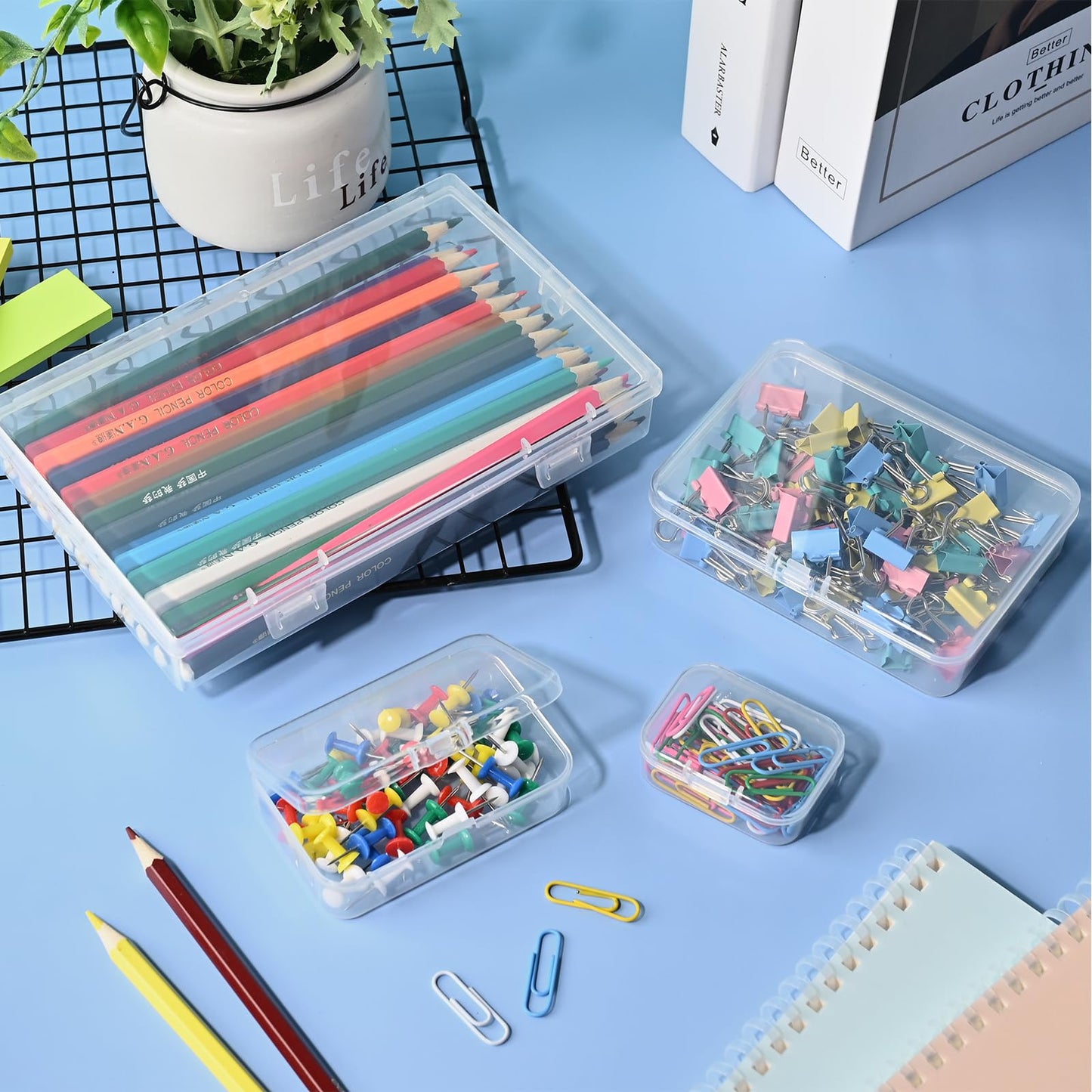 Mauproy 24 Pack Mixed Sizes Small Plastic Storage Containers, Mini Rectangular Small Items Organizer Boxes with Hinged Lids and Labels for Craft Jewelry Beads