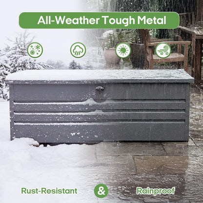 FammyLoft 260 Gallon Waterproof Outdoor Storage Box, Extra Large Outside Metal Deck Storage Box for Patio Cushions, Garden Tools, Pool Supplies, Light Gray