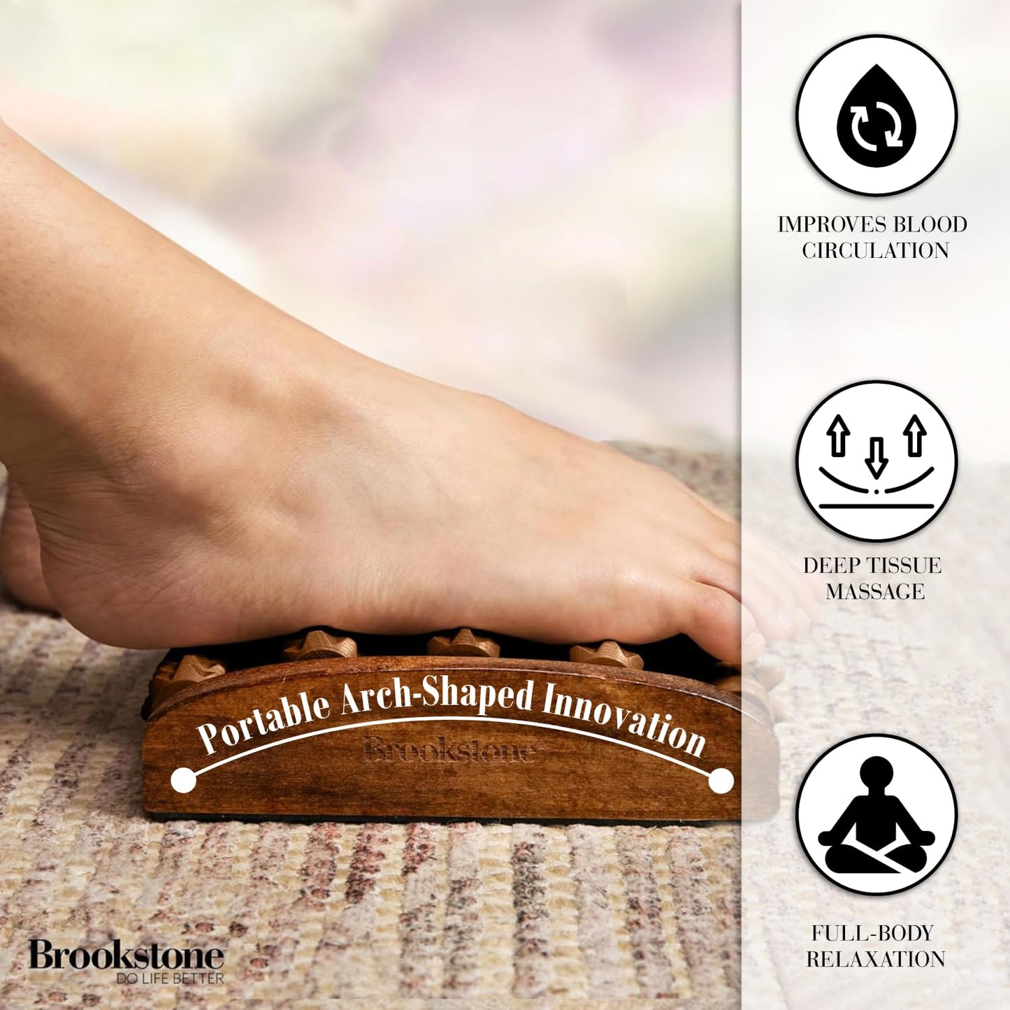 Brookstone Foot Roller Massager for Plantar Fasciitis Relief - Wooden Massage Roller for Foot Health - Stimulate Reflexes & Relieve Stress - Ideal Gift for Mom, Dad, Elderly