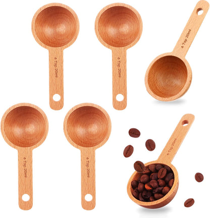PINKXHY 6 20 ml Pieces Wooden Coffee Spoon in Beech Measuring Scoop for Coffee Beans Wood Table Spoon for Whole Beans