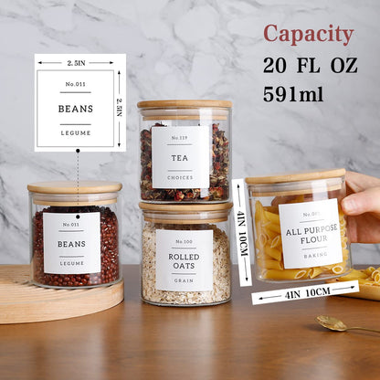 Glass Spice Jars with Bamboo Lids - 20 Pcs Thicken(2.4mm) 4oz Airtight Seasoning Containers with 131 Waterproof Minimalist Spice labels Preprinted - Small herb Jars for Pantry Organization and Storage