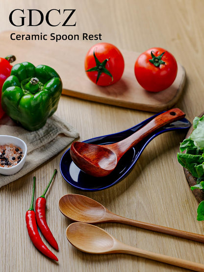 GDCZ Porcelain Spoon Rest - Large Spoon Holder Utensil Rest for Kitchen Counter Stove Top, Navy