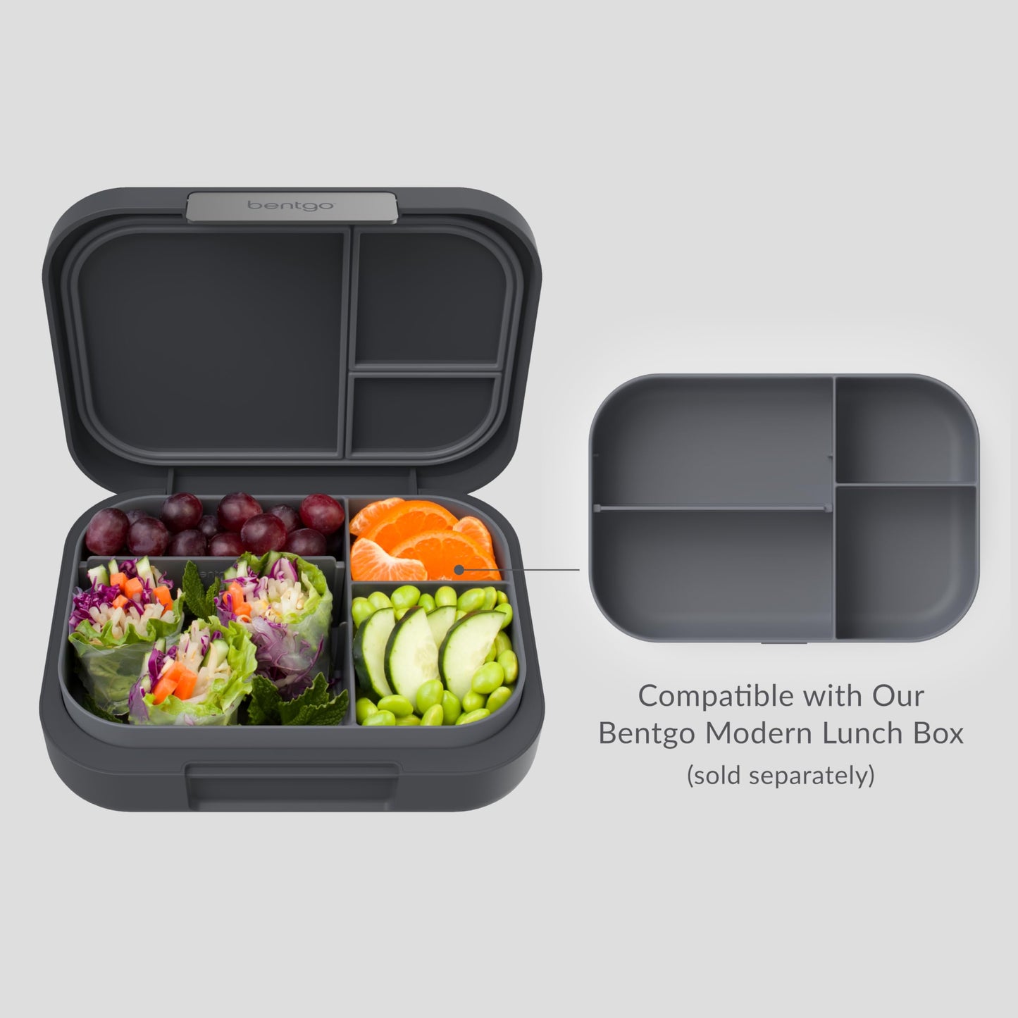 Bentgo® Modern Tray with Matte Lid - Reusable, BPA-Free, Meal Prep Containers for Adults with Removable Divider - 3 or 4 Compartments for Healthy Portioned Meals At Home & On the Go (Dark Gray)