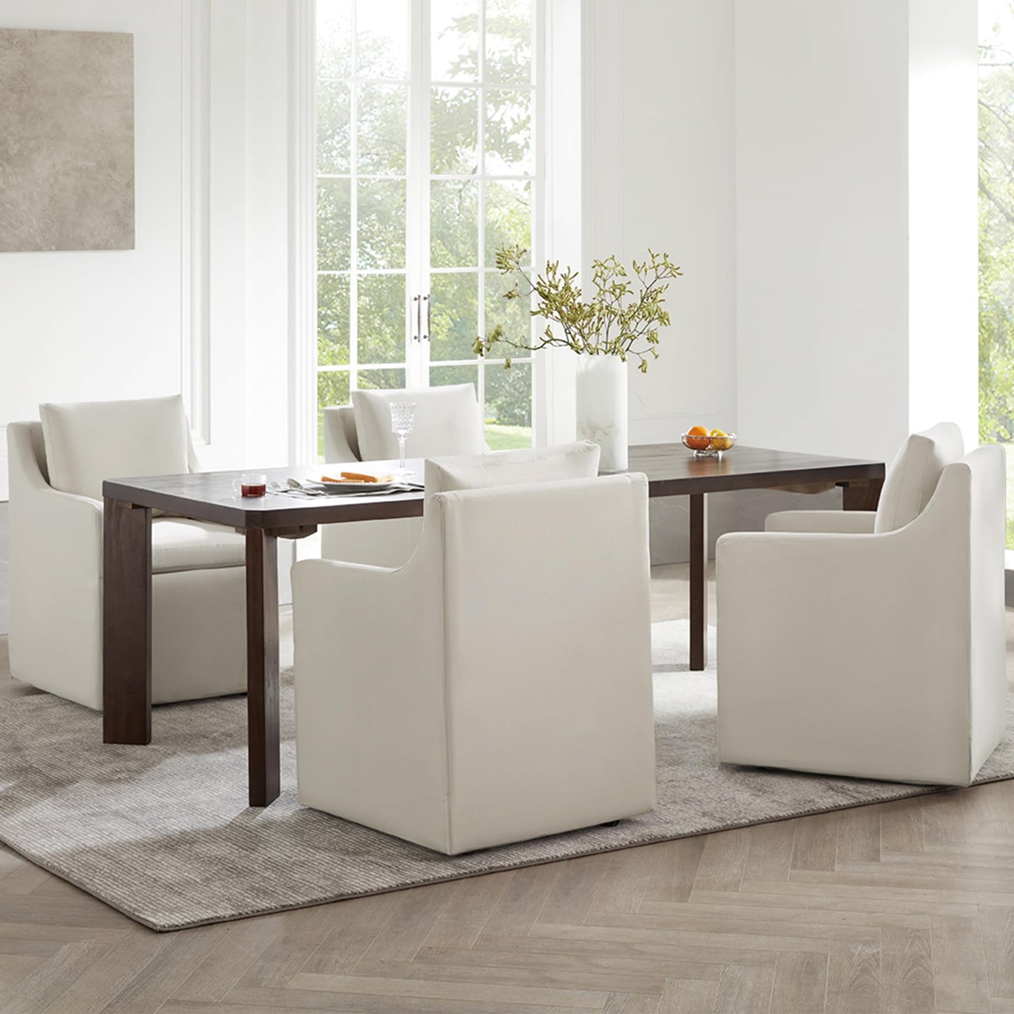 KISLOT Upholstered Dining Chairs Set of 2, Washable Cover Modren Deskchair with 4 Casters & Hidden Storage for Dining Room, Living Room, Home Office, Flax Beige, 2 Box