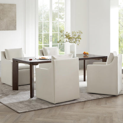 KISLOT Upholstered Dining Chairs Set of 2, Washable Cover Modren Deskchair with 4 Casters & Hidden Storage for Dining Room, Living Room, Home Office, Flax Beige, 2 Box