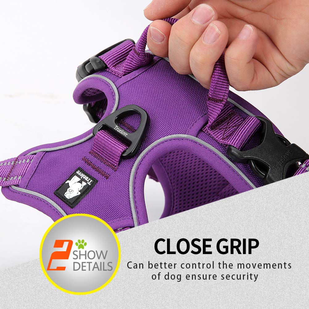 JUXZH Truelove Soft Front Dog Harness .Reflective No Pull Harness with Handle and 2 Leash Attachments