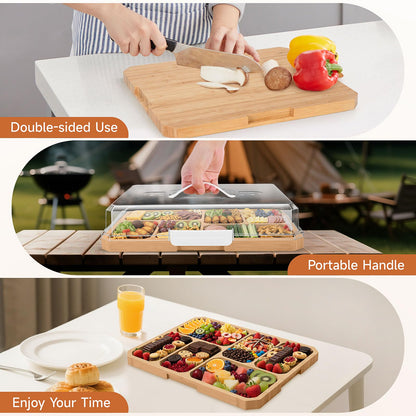 Charcuterie Board with Lid, Travel Portable Snackle Box Charcuterie Container Bamboo Cutting Boards for Candy Fruits Nuts Snacks, House Warming Gifts for Women