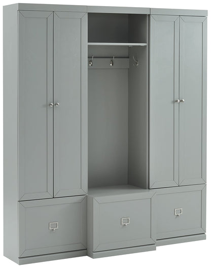 Crosley Furniture Harper 3-Piece Hall Tree and Storage Cabinet Set with Entryway Bench and Hooks for Hanging, Gray