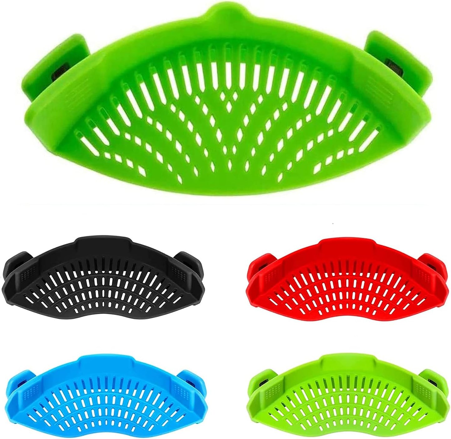 Snap Strainer, Clip-on Heat Resistant Silicone Colander for Pots, Hands-free Pour Spout for Pasta, Vegetables