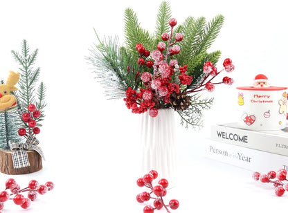 Feitore 30 Pack 8.9" Snow Frosted Red Berry Stems Holly Frosted Berry Picks Snowy Artificial Red Berries for Christmas