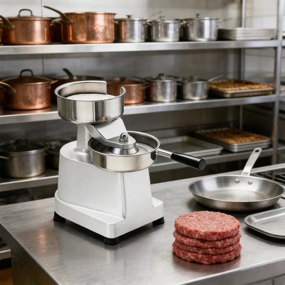 CHEF KEY Commercial Burger Patty Maker, 5inch/130mm Heavy Duty Food-Grade Stainless Steel Bowl Press with 1000 Patty Papers for Restaurants, Home Kitchens (5 inch)