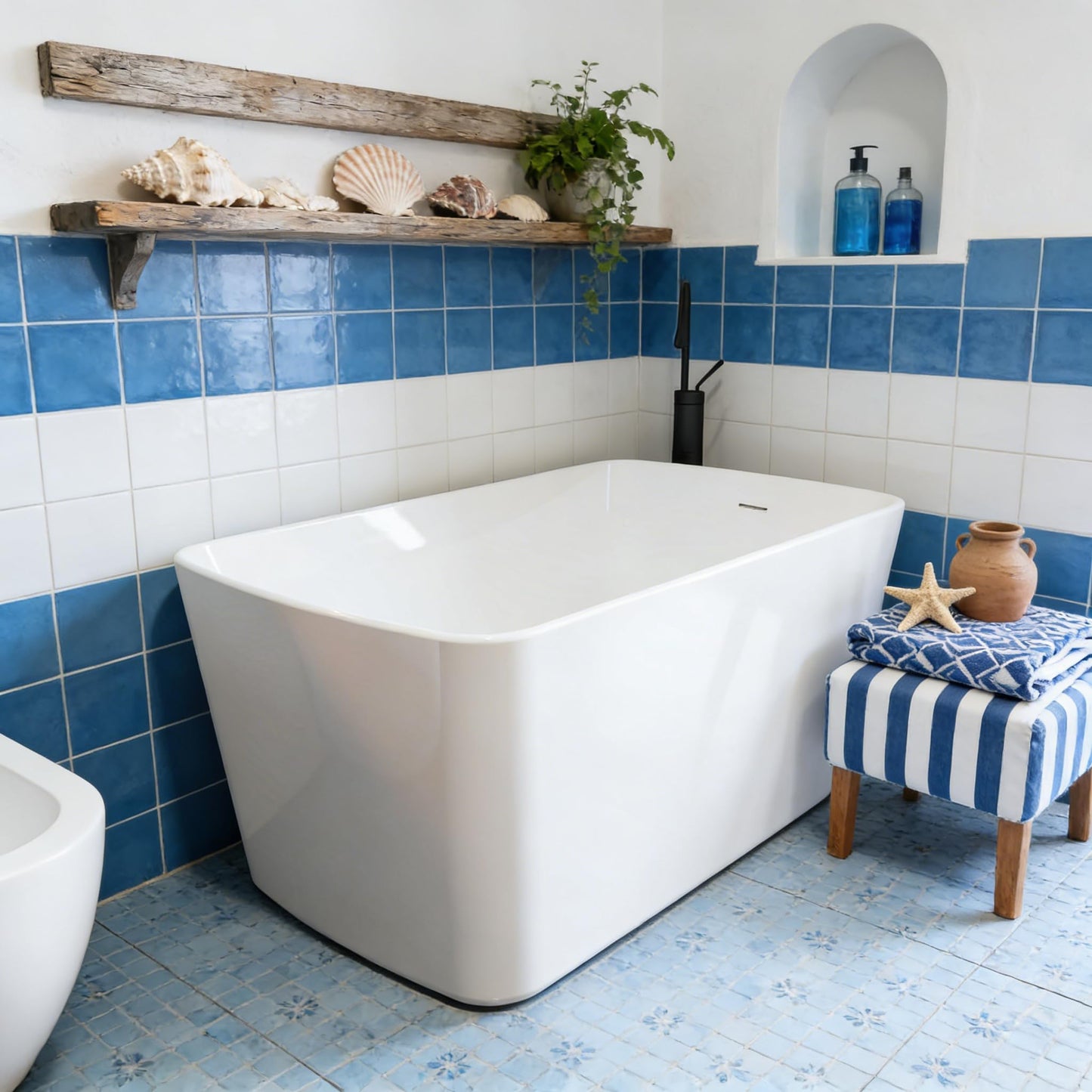 59" Free Standing Tub, Acrylic Freestanding Bathtub, Modern Soaking Tub with Integrated Overflow and Drain, White Bathroom Fixture, Stand Alone Bathtub, cUPC Certified (Pure white, 49 Inch)