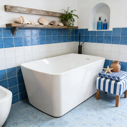59" Free Standing Tub, Acrylic Freestanding Bathtub, Modern Soaking Tub with Integrated Overflow and Drain, White Bathroom Fixture, Stand Alone Bathtub, cUPC Certified (Pure white, 49 Inch)