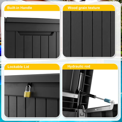 PatioZen 280 Gallon Large Deck Box,Resin Outdoor Storage Box with Lockable for Patio Furniture, Garden Tools Waterproof Outside Storage Box, Black