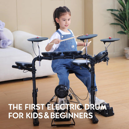 HAMPBACK MK-0 PRO Electric Drum Set with 7'' Mesh Drum Pads, 8'' Full Rubber Cymbals, 5'' Bass Drum, 12 Kits and 68 Authentic Sounds, USB MIDI, Throne, Sticks, Headphone, Suitable for Beginners & Kids