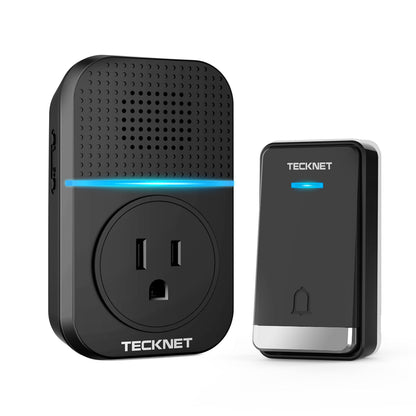 TECKNET Wireless Doorbell, Self-Powered Doorbell, 0-110db Plug-through Wireless Doorbell Ringer for Homes Classroom, IP66 Waterproof 1300ft Door Chime with Extra Socket, 60 Chimes, LED Light (White)