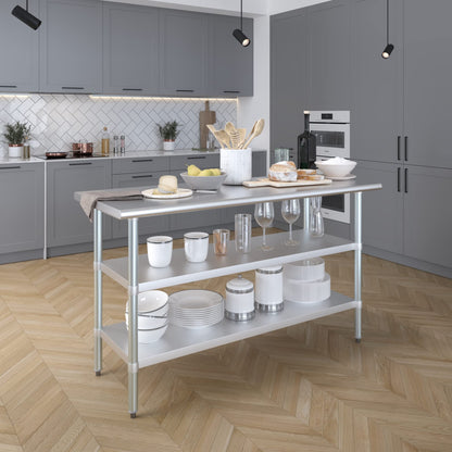 Stainless Steel Table with 2 Shelves + Optional Casters | Choose from 43 Sizes | NSF Metal Work Table for Kitchen Prep Utility | Commercial and Residential Applications